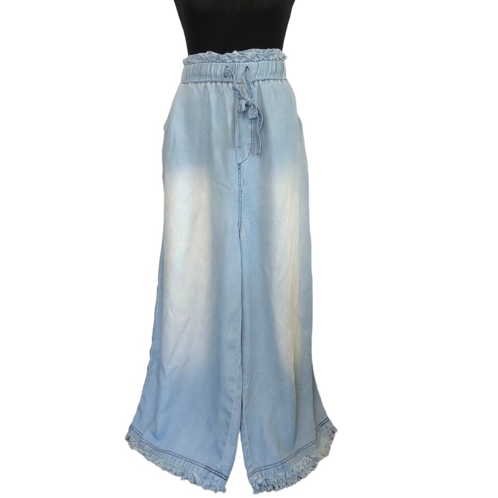 Zenana Plus Size Light Blue Denim Palazzo  Wide Leg Soft Jeans Drawstring